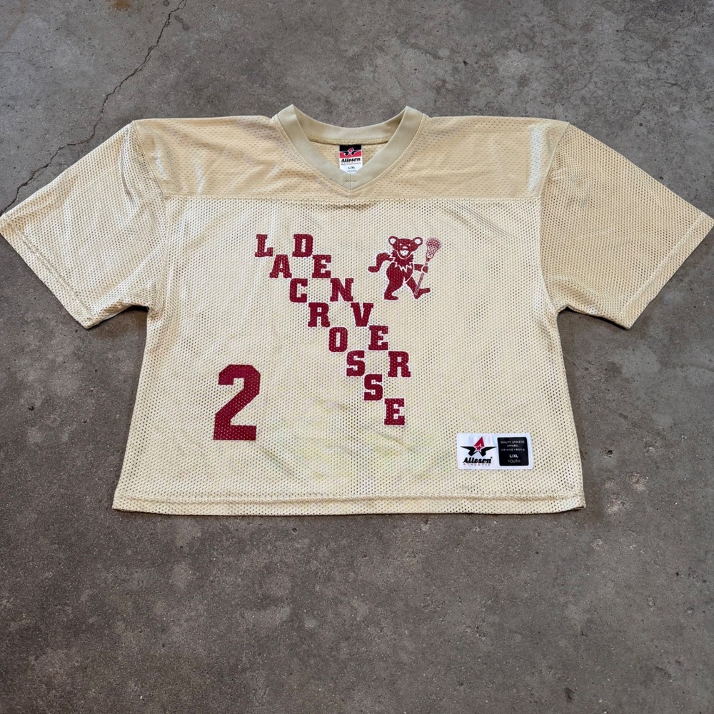 Denver Alleson Athletic Lacrosse Jersey Youth L/XL Tan Grateful Dead Bear Nash 2